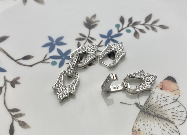 9x30 mm 925 Sterling Silver Lotus Shape Clasp Sterling Silver Findings 925 Sterling Silver Clasps W/CZ DIY Jewelry #10087-D