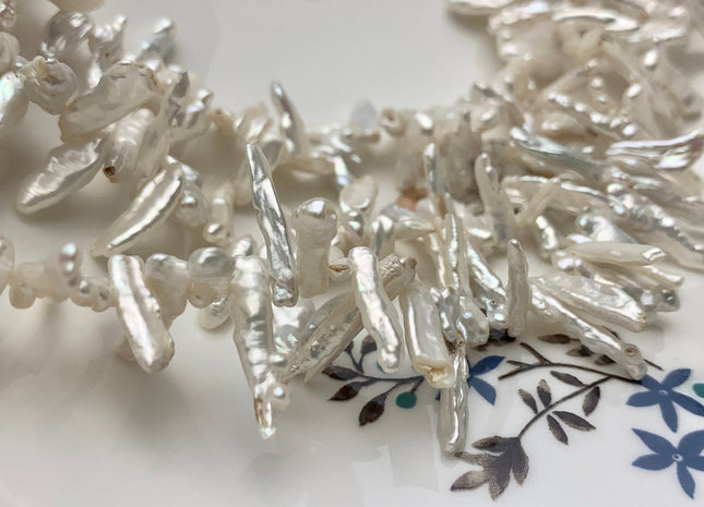 3-5x12-18 mm Natural White Top Drilled Biwa Stick Freshwater Pearl Beads Genuine Rare Freshwater Stick Pearls C Grade #P1204