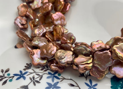 13-15 mm AAA Very Rare Orange Gold Copper Color Flower Shape Freshwater Coin Pearl Beads High Luster Flower Coin Pearl 28-31 Pieces #P1187