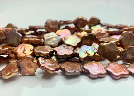 13-15 mm AAA Very Rare Orange Gold Copper Color Flower Shape Freshwater Coin Pearl Beads High Luster Flower Coin Pearl 28-31 Pieces #P1187