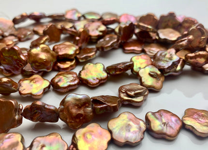 13-15 mm AAA Very Rare Orange Gold Copper Color Flower Shape Freshwater Coin Pearl Beads High Luster Flower Coin Pearl 28-31 Pieces #P1187