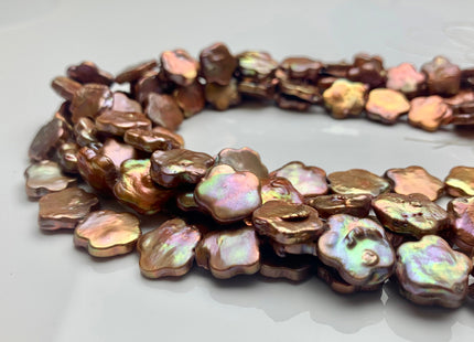 13-15 mm AAA Very Rare Orange Gold Copper Color Flower Shape Freshwater Coin Pearl Beads High Luster Flower Coin Pearl 28-31 Pieces #P1187