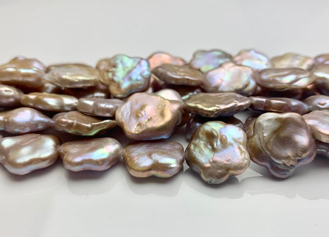 16-18 mm AA Very Rare Natural Dark Mauve/Peach Pink Flower Shape Freshwater Coin Pearl Bead Genuine Flower Coin Pearl 21-24 Pieces #P1186