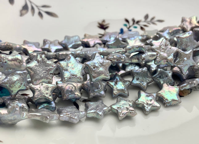 12 mm AA Very Rare Gray Color Star Shape Freshwater Coin Pearl Beads Genuine High Luster Star Coin Pearl 34 Beads #P1207