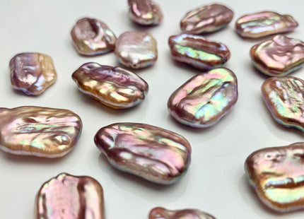 ONE Piece AAAA 15x23 mm Natural Mauve Pink Super High Luster Half Drilled Rectangle Coin Pearl For Earring Pendant Iridescent Color #P1211