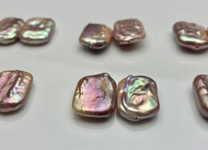ONE Pair AAAAA 15x20 mm Natural Mauve Pink High Luster Half Drilled Matching Rectangle Coin Pearl For Earring Pendant Iridescent Color#P1213