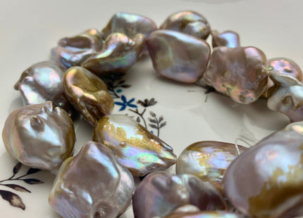16-21x25-30mm AAA Very Rare Jumbo Natural Mauve Pink Baroque Pearl High Luster With Iridescent Color Nugget Baroque 15-16 Beads #P1215-A