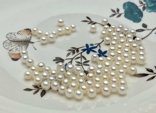 Two Pieces AAAAA 4.5-5mm High Luster Undrilled/Half Drilled/Through Drilled Tiny Freshwater Pearls Genuine White Pearl Round Beads #P1194