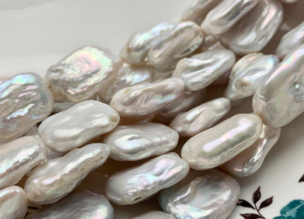15-16x20-25mm Natural White Large Hole Rectangle Coin Freshwater Pearl Beads Hole Size 1.0mm Or 1.2mm Half Strand 9-10 Pieces #P1317
