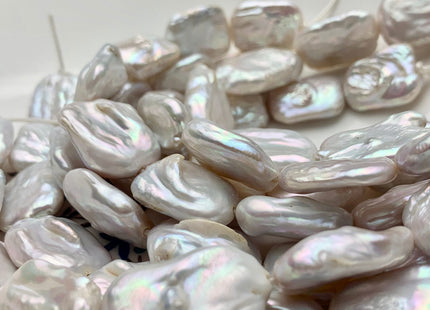 15-16x20-25mm Natural White Large Hole Rectangle Coin Freshwater Pearl Beads Hole Size 1.0mm Or 1.2mm Half Strand 9-10 Pieces #P1317