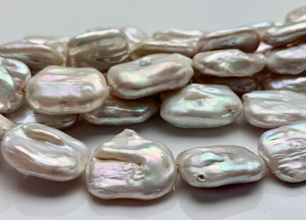 15-16x20-25mm Natural White Large Hole Rectangle Coin Freshwater Pearl Beads Hole Size 1.0mm Or 1.2mm Half Strand 9-10 Pieces #P1317