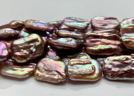 14-15x20-22mm AA Natural Dark Mauve Purple Pink Large Hole Rectangle Coin Freshwater Pearl Bead Hole Size 1.2mm Half Strand 9 Pieces #P1316