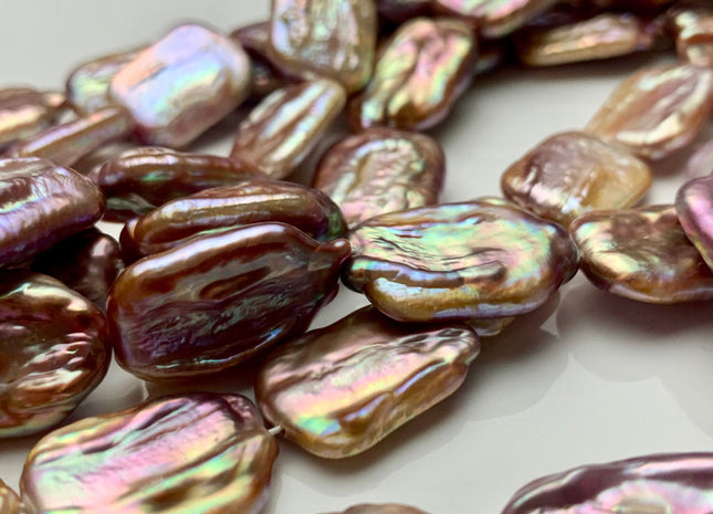 14-15x20-22mm AA Natural Dark Mauve Purple Pink Large Hole Rectangle Coin Freshwater Pearl Bead Hole Size 1.2mm Half Strand 9 Pieces #P1316