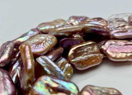 14-15x20-22mm AA Natural Dark Mauve Purple Pink Large Hole Rectangle Coin Freshwater Pearl Bead Hole Size 1.2mm Half Strand 9 Pieces #P1316