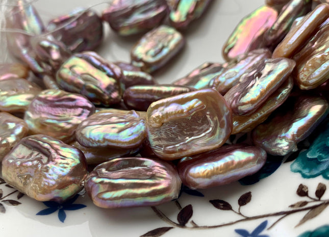 14-15x20-22mm AA Natural Dark Mauve Purple Pink Large Hole Rectangle Coin Freshwater Pearl Bead Hole Size 1.2mm Half Strand 9 Pieces #P1316