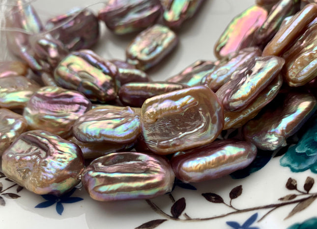14-15x20-22mm AA Natural Dark Mauve Purple Pink Large Hole Rectangle Coin Freshwater Pearl Bead Hole Size 1.2mm Half Strand 9 Pieces #P1316