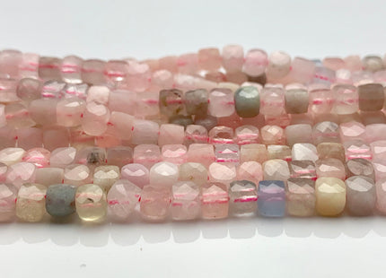 4-5mm Micro Faceted Cube Dice Square Shape Pink Morganite Blue Aquamarine Genuine Morganite Diamond Cut Gemstone 15.5 Inches Strand #3560