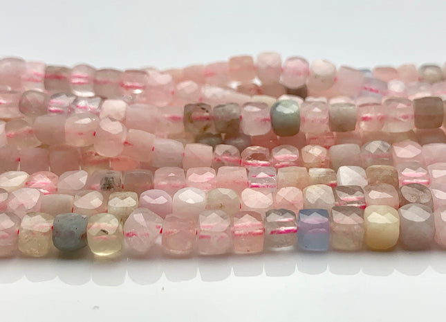 4-5mm Micro Faceted Cube Dice Square Shape Pink Morganite Blue Aquamarine Genuine Morganite Diamond Cut Gemstone 15.5 Inches Strand #3560