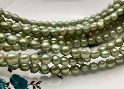 7.5-8x9 mm AAA Large Hole Green Potato Nugget Shape Freshwater Pearls Beads Hole Size 2.1mm Genuine Large Hole pearls 45 Pieces #P1221