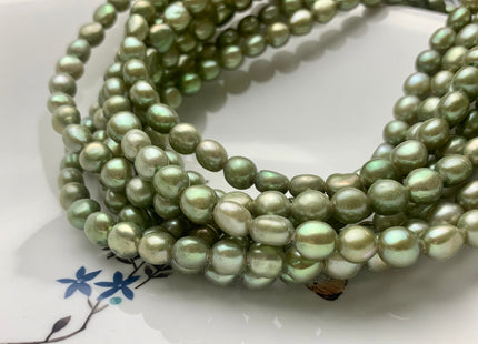 7.5x8 mm AAA Large Hole Green Color Potato Nugget Shape Freshwater Pearls Beads Hole Size 2.1mm Genuine Large Hole pearls 49 Pieces #P1221