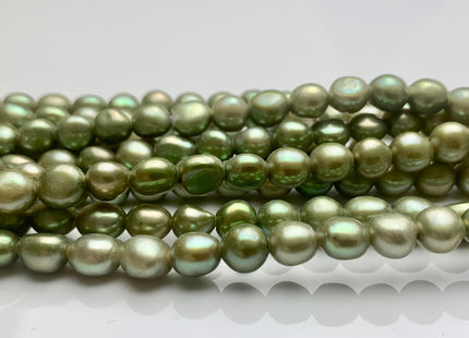 7.5x8 mm AAA Large Hole Green Color Potato Nugget Shape Freshwater Pearls Beads Hole Size 2.1mm Genuine Large Hole pearls 49 Pieces #P1221