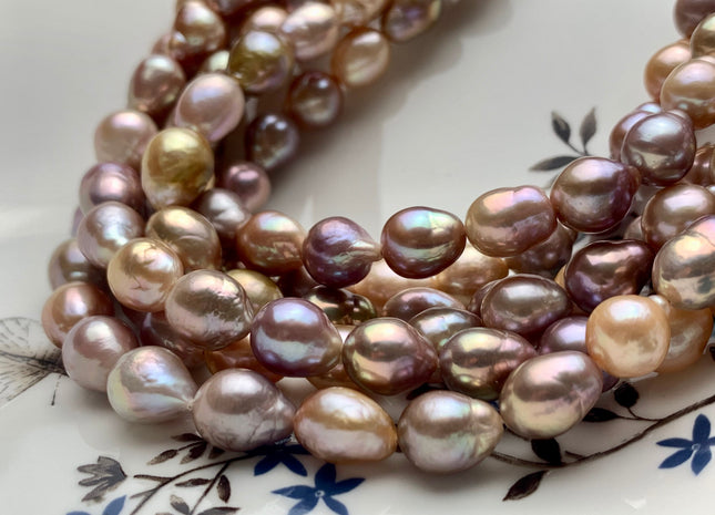 9x10-10x12mm AAA Rare Mixed Natural Mauve Pink Baroque Pearl Genuine Quality TearDrop Edison Pearl With Iridescent Color 35-36 Pieces #P1315