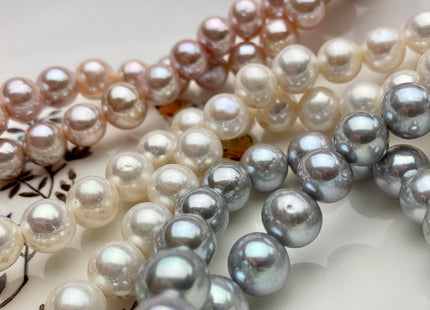 10 mm Half Strand Extra Shiny Large Hole Natural White/Pink OR Gray Round Freshwater Pearl 1.5mm 2.2mm Hole High Luster Genuine Pearls #231