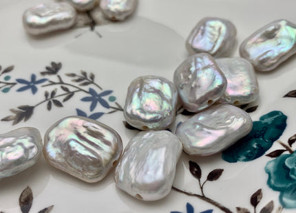 ONE Piece AAA 15x20 mm Large Hole Natural White High Luster Thick Rectangle Coin Pearl For Pendant Or Earring Large Hole 1.2-2.1 mm #P1337