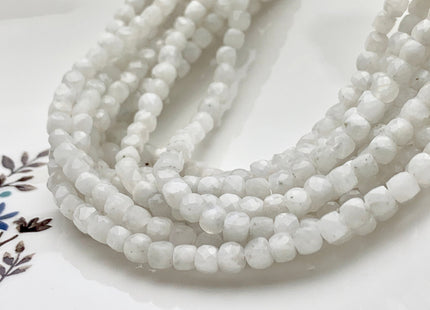 4.5-5 mm Micro Faceted Cube Dice Square Shape White Moonstone Genuine Diamond Cut White Color Gemstone Beads 15.5 Inches 92 Pieces #3561
