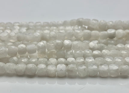 4.5-5 mm Micro Faceted Cube Dice Square Shape White Moonstone Genuine Diamond Cut White Color Gemstone Beads 15.5 Inches 92 Pieces #3561