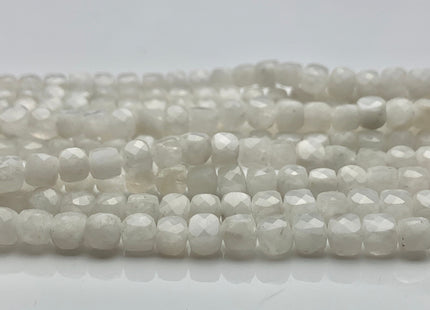 4.5-5 mm Micro Faceted Cube Dice Square Shape White Moonstone Genuine Diamond Cut White Color Gemstone Beads 15.5 Inches 92 Pieces #3561