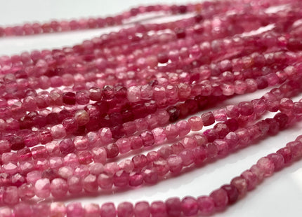 2.5-3 mm Micro Faceted Cube Dice Square Shape Pink Tourmaline Genuine Diamond Cut Pink Color Gemstone Beads 15.5 Inches 155 Pieces #3547