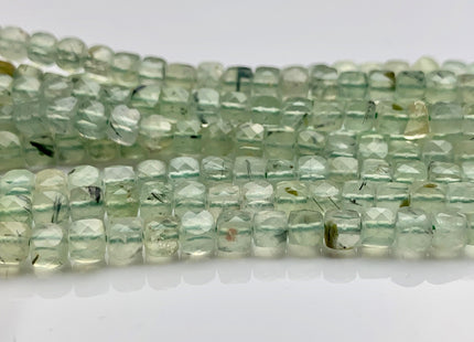 4-5mm Micro Faceted Cube Dice Square Shape Prehnite Bead Genuine Diamond Cut Green Color Gemstone 15 Inches 85 Pieces #3555