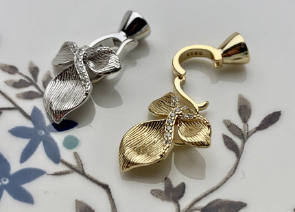 14x23 mm 925 Sterling Silver Leaf Shape Clasp Genuine Sterling Silver Findings 925 Sterling Silver Clasps With CZ DIY Jewelry #10102