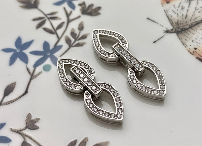 9x29 mm 925 Sterling Silver Double Tear Drop Shape Clasp Genuine Sterling Silver Findings 925 Sterling Silver Clasps w/CZ DIY Jewelry #10105