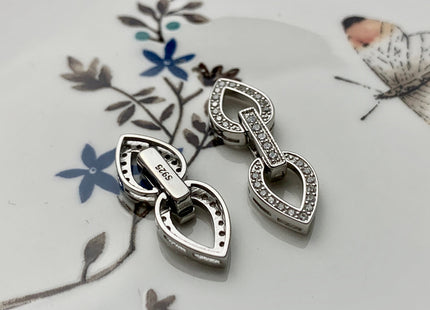 9x29 mm 925 Sterling Silver Double Tear Drop Shape Clasp Genuine Sterling Silver Findings 925 Sterling Silver Clasps w/CZ DIY Jewelry #10105