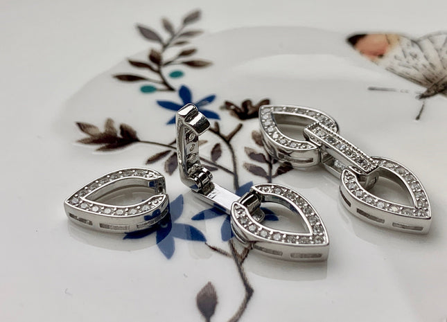 9x29 mm 925 Sterling Silver Double Tear Drop Shape Clasp Genuine Sterling Silver Findings 925 Sterling Silver Clasps w/CZ DIY Jewelry #10105