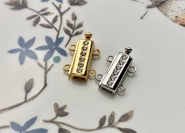 10x15mm 925 Sterling Silver Bar Shape Clasp Genuine Sterling Silver Findings 925 Sterling Silver Double Strand Clasp W/CZ DIY Jewelry #10106