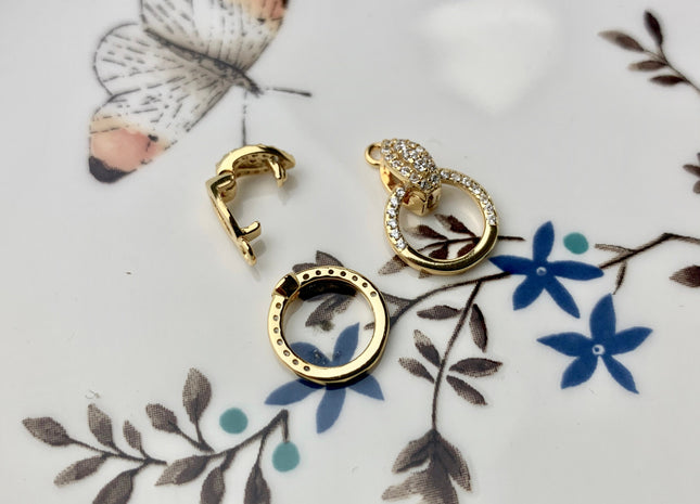 11x15mm 925 Sterling Silver/Gold Antique Round Shape Clasp w/CZ DIY Jewelry #10107