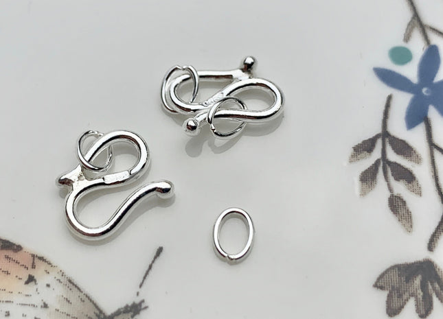 8x11 mm 925 Sterling Silver Hook Bali Clasp Findings Genuine Sterling Silver S Shape Clasp with Closed Jump Rings DIY Jewelry #10113