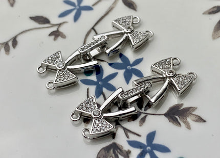 11x33mm 925 Sterling Silver Double Bow Tie Shape Multi Strand Clasp Genuine 925 Sterling Silver Finding Clasps w/CZ DIY Jewelry #10123