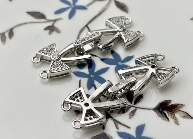 11x33mm 925 Sterling Silver Double Bow Tie Shape Multi Strand Clasp Genuine 925 Sterling Silver Finding Clasps w/CZ DIY Jewelry #10123
