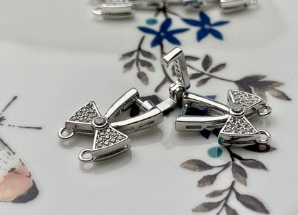 11x33mm 925 Sterling Silver Double Bow Tie Shape Multi Strand Clasp Genuine 925 Sterling Silver Finding Clasps w/CZ DIY Jewelry #10123