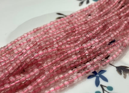 2.5 mm Micro Faceted Cube Dice Square Shape Strawberry Quartz Beads Genuine Diamond Cut Pink Color Gemstone Beads 15.5 Inches #3549