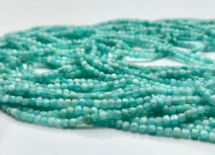 2.5 mm Micro Faceted Cube Dice Square Shape Amazonite Beads Genuine Diamond Cut Natural Blue Green Tiny Gemstone Beads 15.5 Inches #3544