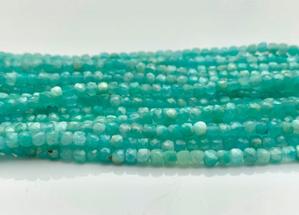 2.5 mm Micro Faceted Cube Dice Square Shape Amazonite Beads Genuine Diamond Cut Natural Blue Green Tiny Gemstone Beads 15.5 Inches #3544