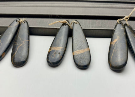 One Pair 12x45 mm Natural Coffee Jasper Top Drilled Teardrop Cabochon Long Teardrop Matching Coffee Brown Gemstone Earring Pendant #3344