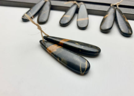 One Pair 12x45 mm Natural Coffee Jasper Top Drilled Teardrop Cabochon Long Teardrop Matching Coffee Brown Gemstone Earring Pendant #3344