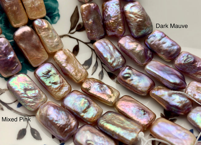10-11x17-18mm AAAA Natural Dark Mauve Purple Pink Rectangle Coin Freshwater Pearl Beads Rare Super High Luster Pearl 11 Pcs 8 Inches #P1331