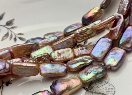 10-11x17-18mm AAAA Large Hole Natural Dark Mauve Purple Rectangle Coin Freshwater Pearl W/Super High Luster Hole Size 1.2mm 8 Inches #P1333